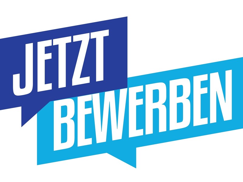 Aktuelle Stellenangebote zwei überlappende Sprechblasen mit den Worten jetzt und bewerben